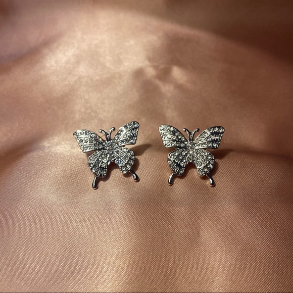 Silver Butterfly Stud Earrings - Picture 4 of 6